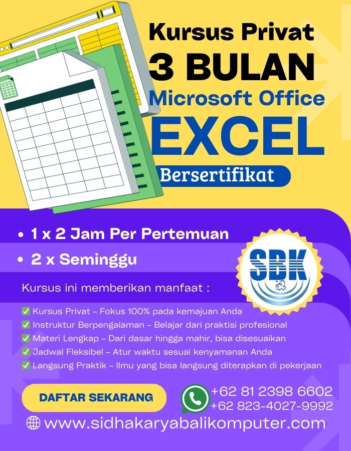 Kursus Privat Microsoft Office Excel Selama 3 Bulan
