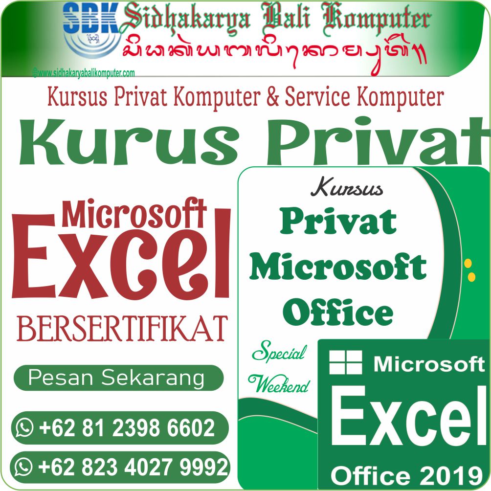 Kursus Privat Microsoft Office Excel Dapat Sertifikat, ketika Selesai Kursus, Mengikuti Ujian, dan dinyatakan Lulus Ujian, di Sidhakarya Bali Komputer.